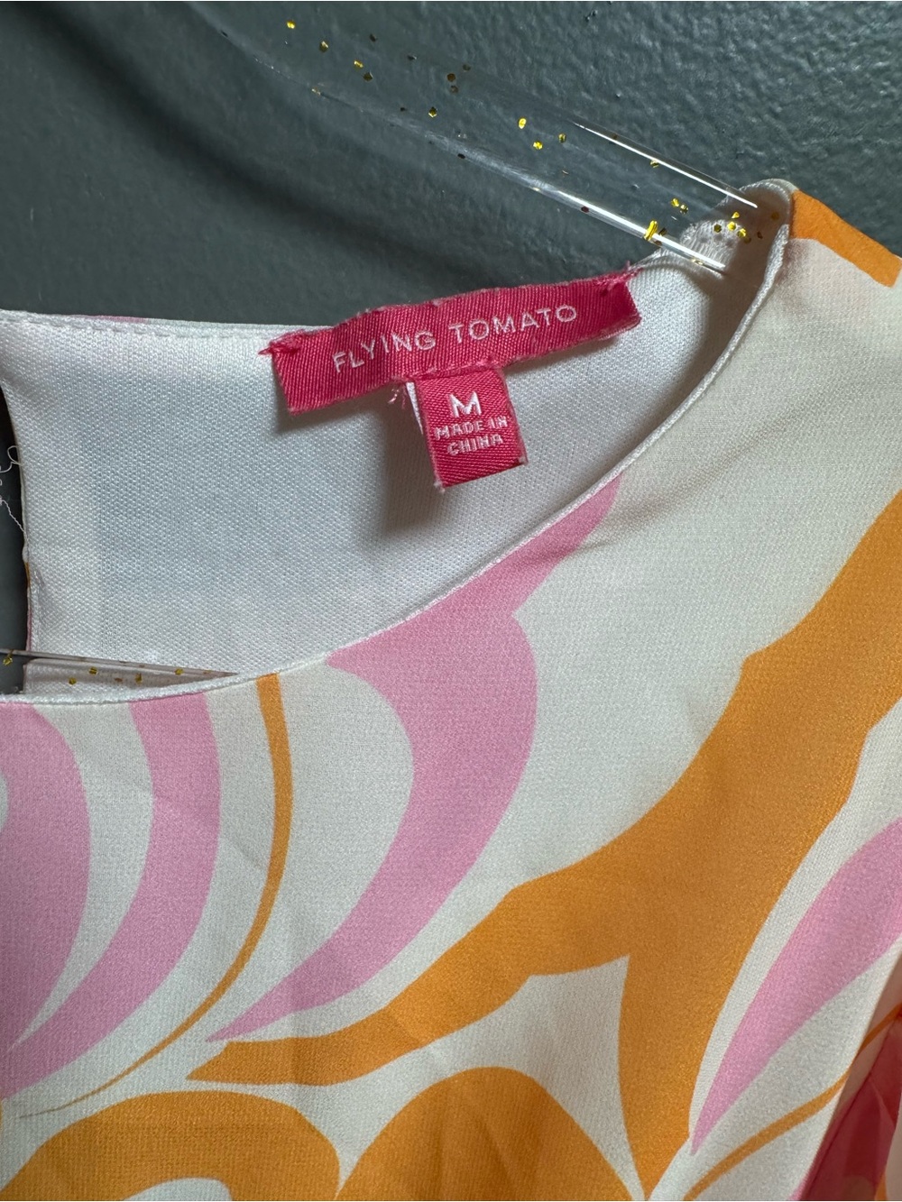 Flying Tomato Pink & Orange 70s Hippie Boho Vibes Swirl Tie-Waist Mini Dress M - Picture 3 of 7